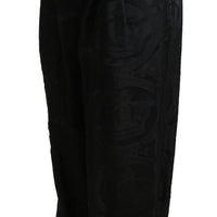 Black Brocade High Waist Wide Leg Cotton Pant