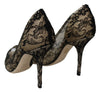 Gold Black Lace Stiletto Heels Pumps Shoes