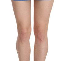 Blue Cotton Stretch Casual Mini Skirt
