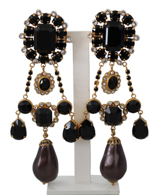 Black Crystals Clip-on Jewelry Eggplant Gold Tone Earrings