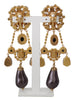 Black Crystals Clip-on Jewelry Eggplant Gold Tone Earrings