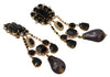 Black Crystals Clip-on Jewelry Eggplant Gold Tone Earrings