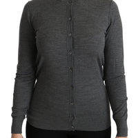 Gray Long Sleeve Cardigan Sweater Wool  Top