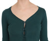 Blue Green Cotton 3/4 Sleeve Cardigan Top Blouse