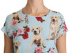 Blue Floral Labrador T-shirt Blouse Top