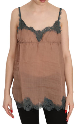 Brown Lace Spaghetti Strap Tank Top Blouse