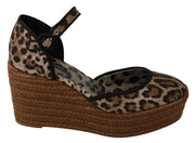 Brown Leopard Ankle Strap Wedge Sandals Shoes