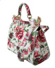 White Leather Peony Print Shoulder Purse SICILY Bag