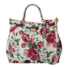 White Leather Peony Print Shoulder Purse SICILY Bag