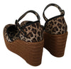 Brown Leopard Ankle Strap Wedge Sandals Shoes
