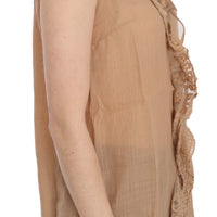Brown Lace Sleeveless Casual Tank Top Blouse