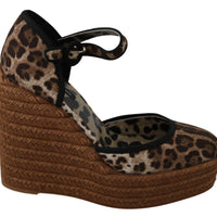 Brown Leopard Ankle Strap Wedge Sandals Shoes