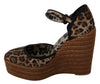 Brown Leopard Ankle Strap Wedge Sandals Shoes