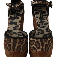 Brown Leopard Ankle Strap Wedge Sandals Shoes