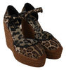 Brown Leopard Ankle Strap Wedge Sandals Shoes