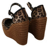 Brown Leopard Ankle Strap Wedge Sandals Shoes