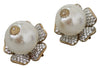 Gold Tone Maxi Faux Pearl Floral Clip-on Jewelry Earrings