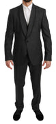 Gray Striped Slim Fit 3 Piece Wool Suit