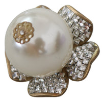 Gold Tone Maxi Faux Pearl Floral Clip-on Jewelry Earrings