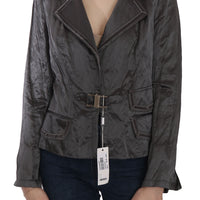 Gray Metal Lock Front Wool Blazer Jacket