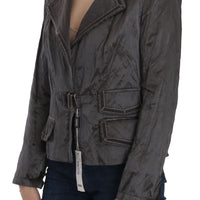 Gray Metal Lock Front Wool Blazer Jacket