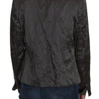 Gray Metal Lock Front Wool Blazer Jacket