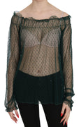 Green Mesh See Through Long Sleeve Top Blouse