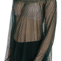 Green Mesh See Through Long Sleeve Top Blouse