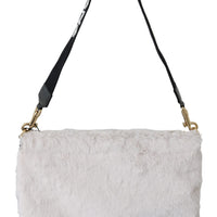 White Polyester Clutch Handbag Purse CLEO Fur Bag