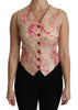 Pink Gold Brocade Waistcoat Vest Blouse Top