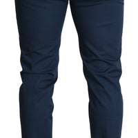 Blue Cotton Slim Fit Formal Trouser Pants