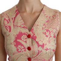 Pink Gold Brocade Waistcoat Vest Blouse Top