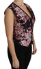 Black Pink Floral Waistcoat Vest Blouse Top