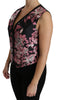 Black Pink Floral Waistcoat Vest Blouse Top