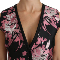 Black Pink Floral Waistcoat Vest Blouse Top