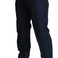 Dark Blue Polyester Skinny Trouser Pants