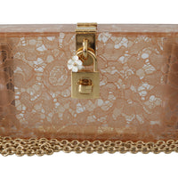 Beige Plexiglass Taormina Lace Clutch Borse Bag BOX