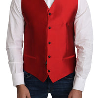 Red 100% Silk Formal Waist Coat Vest