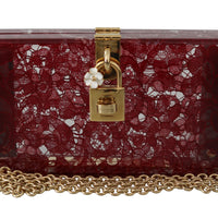 Dark Red Plexiglass Taormina Lace Clutch Borse Bag BOX