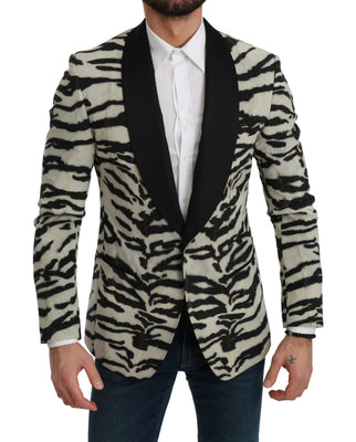 Black White Zebra Slim Fit Formal Blazer