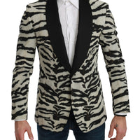 Black White Zebra Slim Fit Formal Blazer