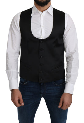 Black 100% Silk Formal Waist Coat Vest