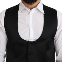 Black 100% Silk Formal Waist Coat Vest