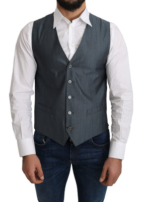 Blue Wool Elastan Formal Coat Vest