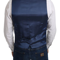 Blue Wool Elastan Formal Coat Vest