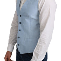Blue Viscose Stretch Formal Coat Vest