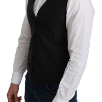 Gray Wool Elastan Formal Coat Vest