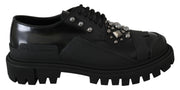 Black Leather Rubber Studded Laceups Shoes