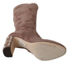 Beige Suede Leather Crystal Boots