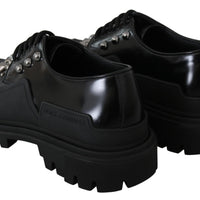 Black Leather Rubber Studded Laceups Shoes